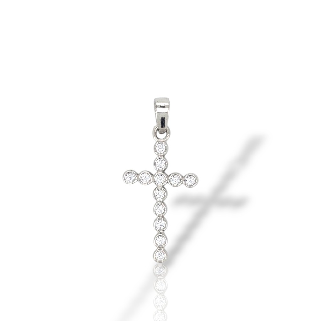 Σταυρός  απο  λευκό χρυσό κ14 με ζιργκόν (code S198401)